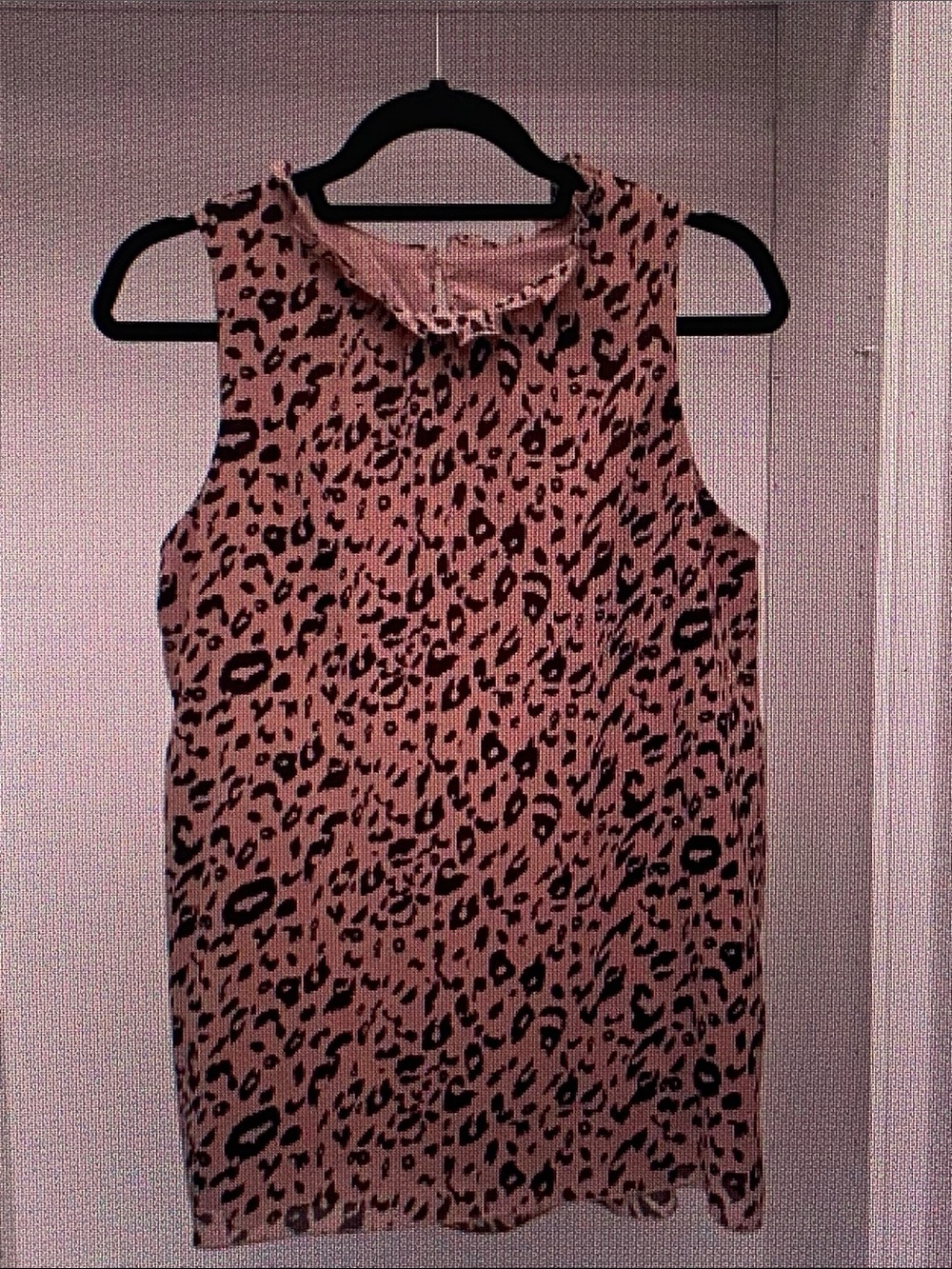 Sleeveless Pink Leopard-Print Ruffle-Neck Blouse